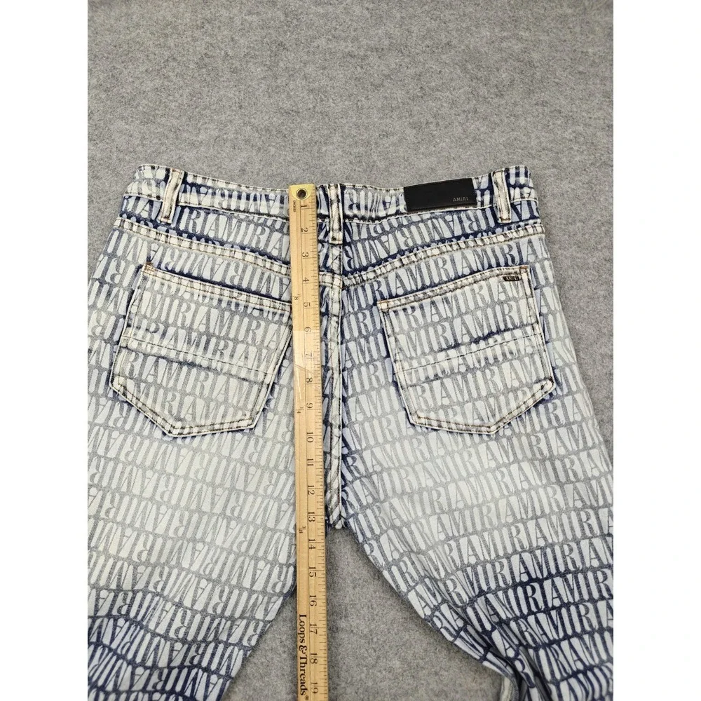 Amiri Jeans Mens 32x32 Blue Medium Wash Allover Logo Skinny Slim Denim Pants